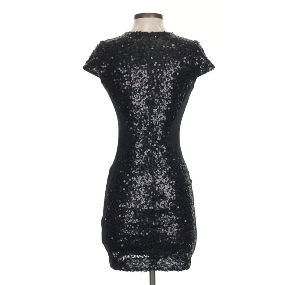 Dress the Population Black Sequin Bodycon Mini Dress Cap Sleeve Size S - Picture 4 of 9